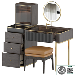 Wood Makeup Vanity Table Set with LED