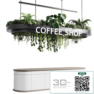 Coffee shop reception, Restaurant counter by hanging plant - corona 01