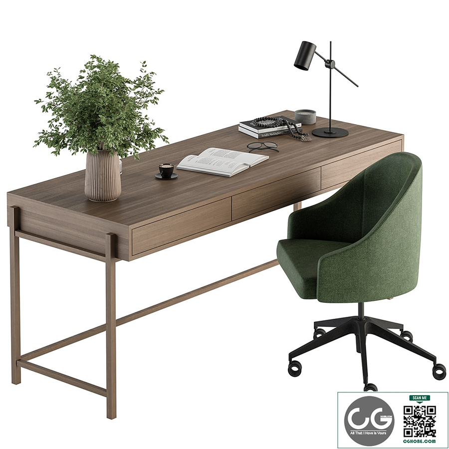 Home Office Green and Wood Set - Office Furniture 329