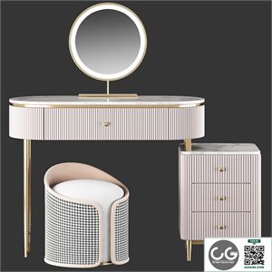 HOMARY Champagne Marble Top Makeup Vanity Set