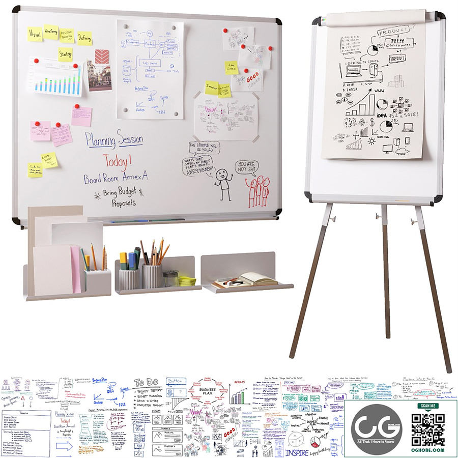 Magnetic whiteboard, Flipchart, set for creating drawings with a marker