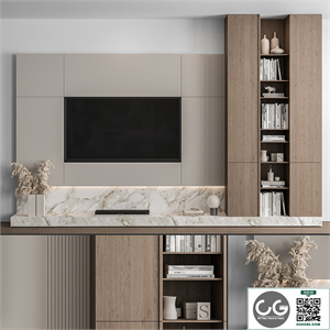 TV Wall Stone and Wood - Set 49