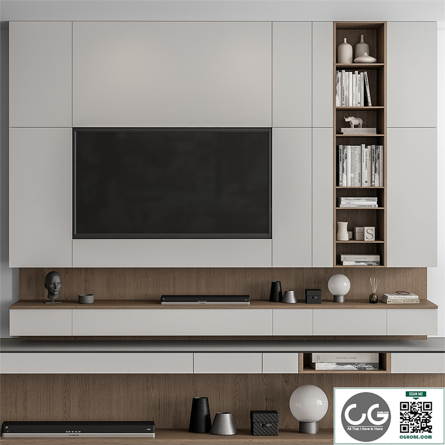 TV Wall White and Wood - Set 50