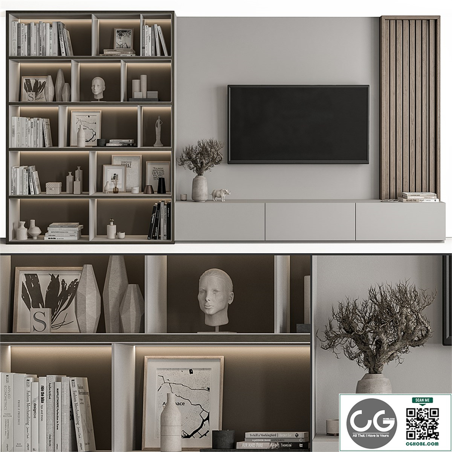 TV Wall Wood and Gray - Set 48