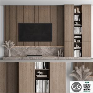 TV Wall Stone and Wood - Set 53