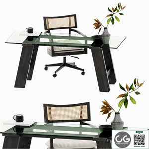 Libby Cane Desk Chair and Madison Glass table