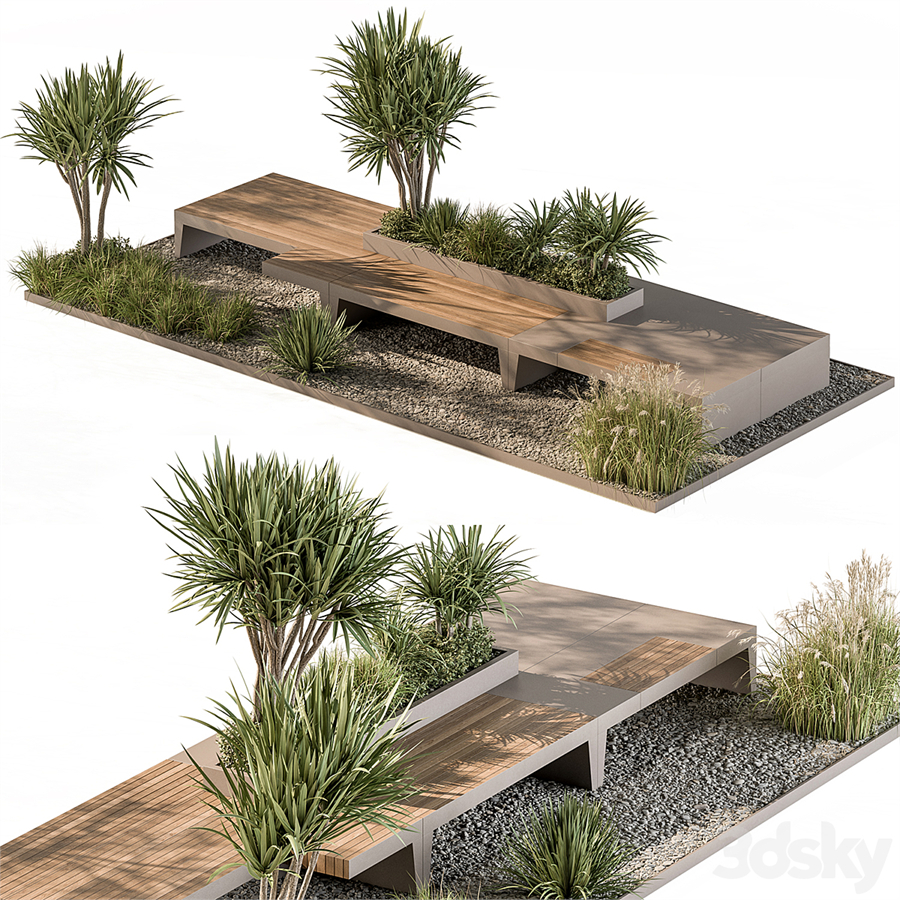 Urban Furniture Bench with Plants Set 42