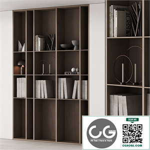 202 bookcase and rack 05 wooden with decor 01