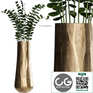 Metal Antiqued Brass Vase with Plant