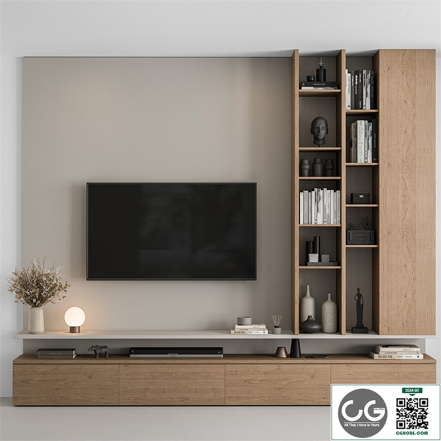 TV Wall White and Wood - Set 69