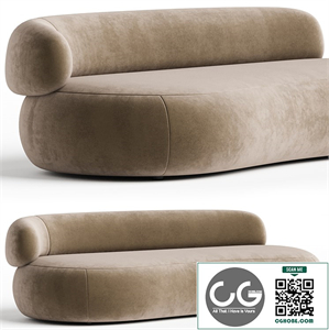 Canapé haricot 3 places tissu bouclette crème Alba 