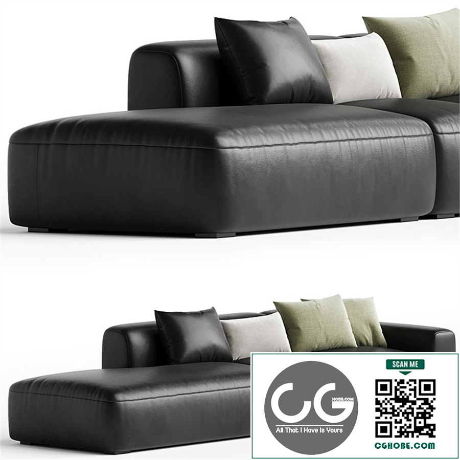 Modern black leather sofa