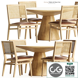 Crate & barrel - Palisades Round Wood Dining Table with Dalton Leather and Cane Dining Chair