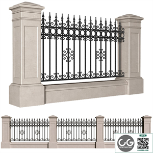 Fence in classic style with wrought iron railing.Entrance to the house.Wrought Iron Entry Gate
