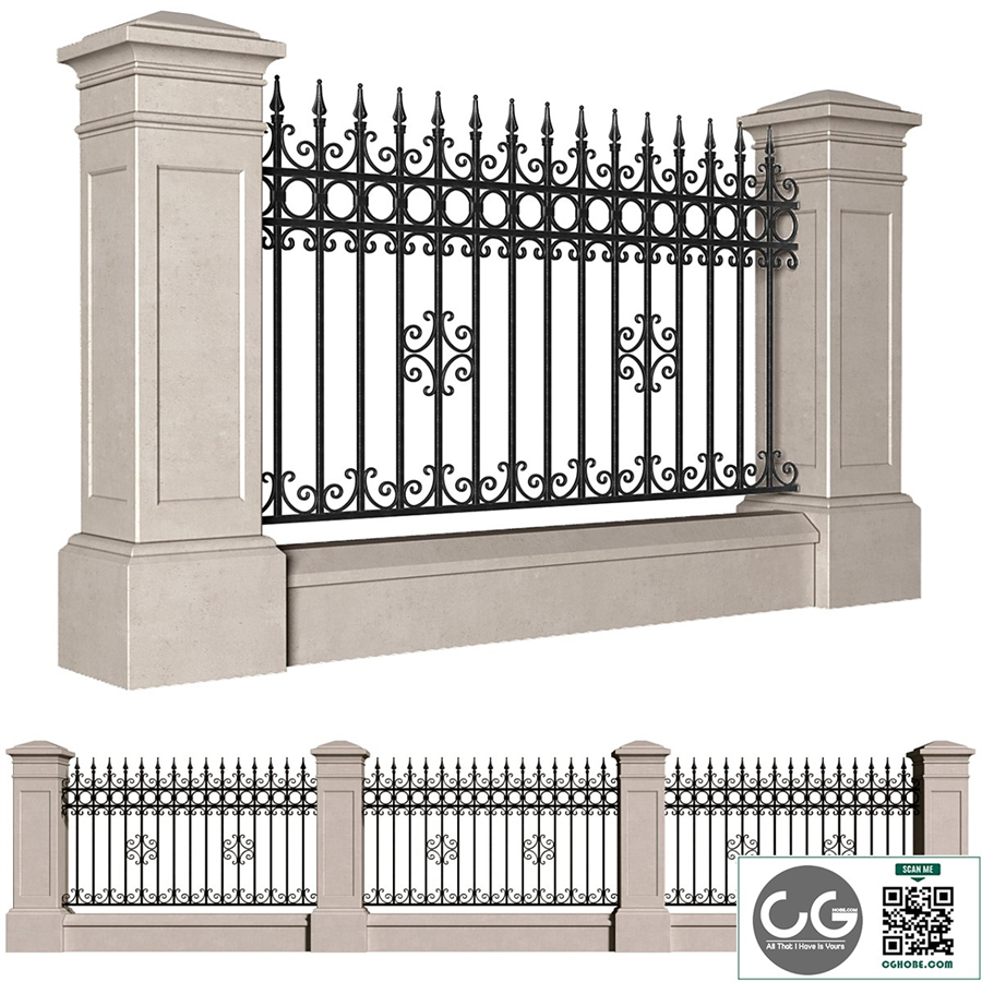 Fence in classic style with wrought iron railing.Entrance to the house.Wrought Iron Entry Gate