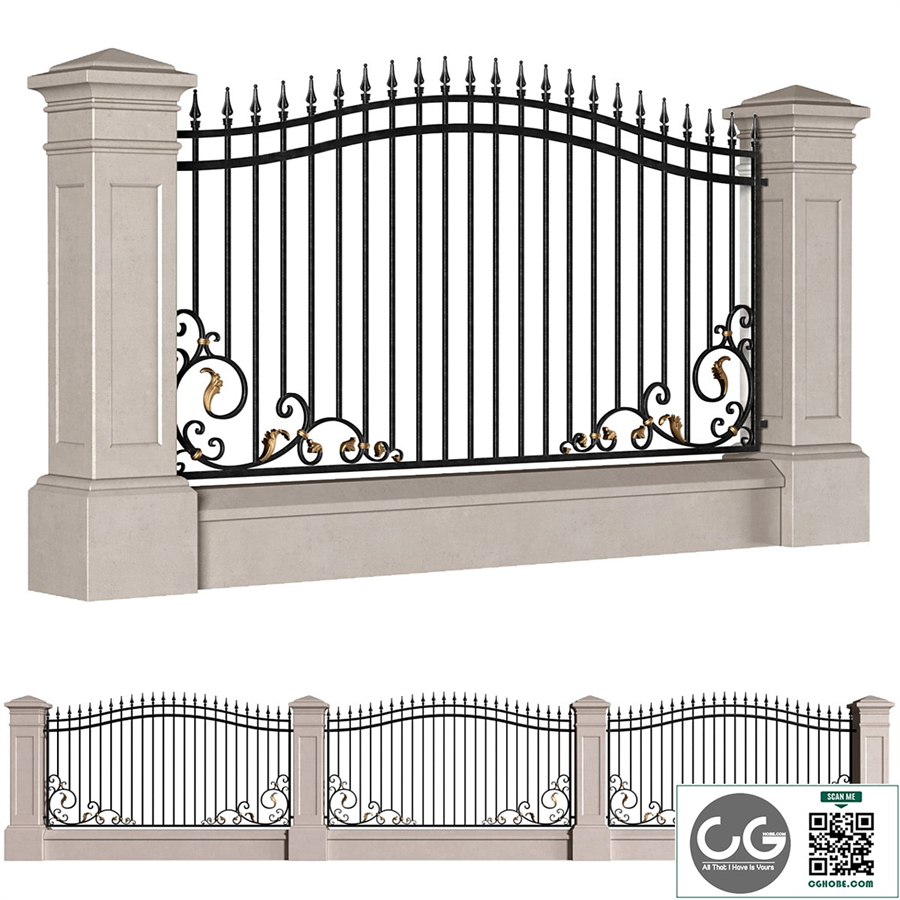 Classic style fence with wrought iron railing.Entrance Driveway Iron Gates