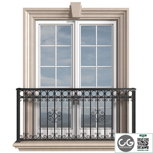 Classical front window with a French balcony.Classical Forged Fence. frame window