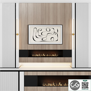 TV wall modular in modern style with decor 03