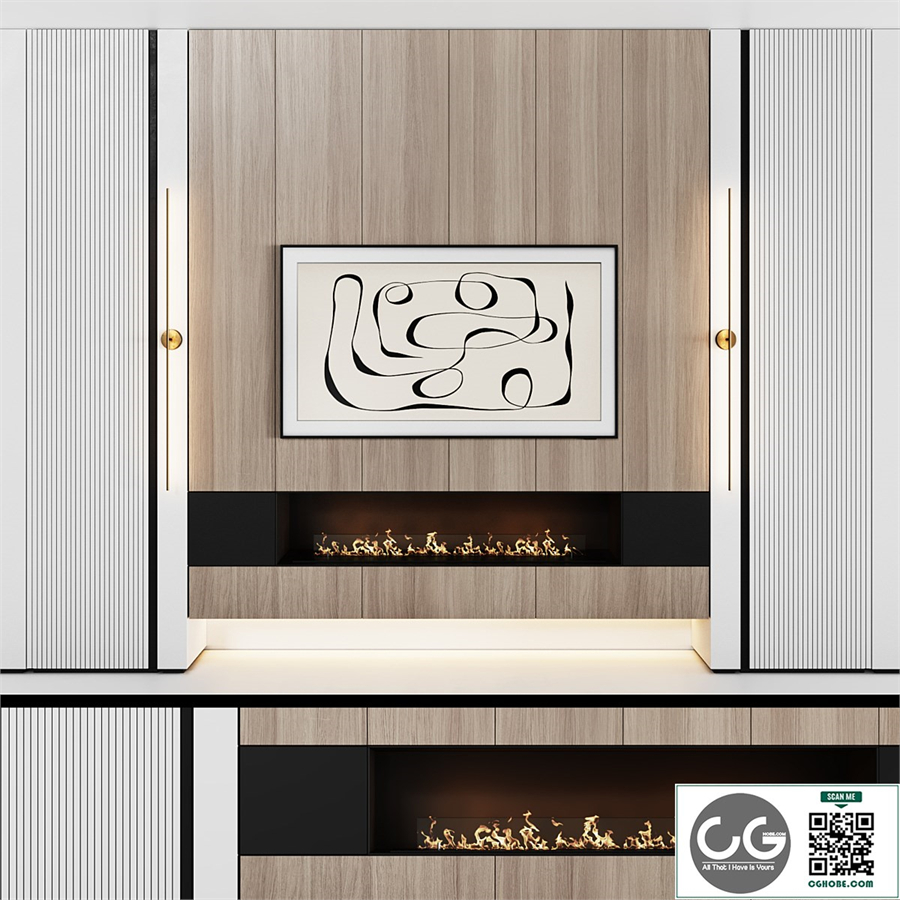 TV wall modular in modern style with decor 03