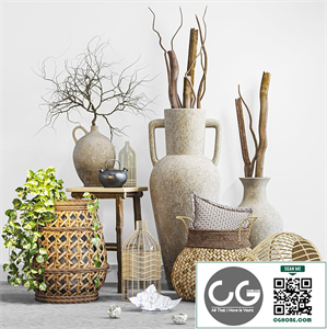 boho set with woven bamboo baskets