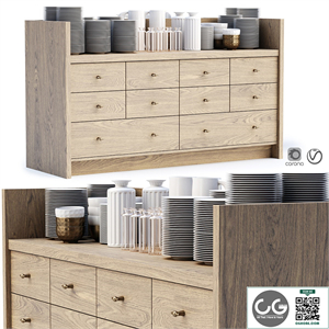 Mira restaurant cabinet with dishes V1 / Wooden sideboard with dishes