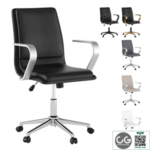 mid-back leather office chair with brushed metal armrests
