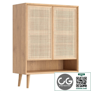 Villey Japandi Natural Shoe Storage Cabinet Rattan