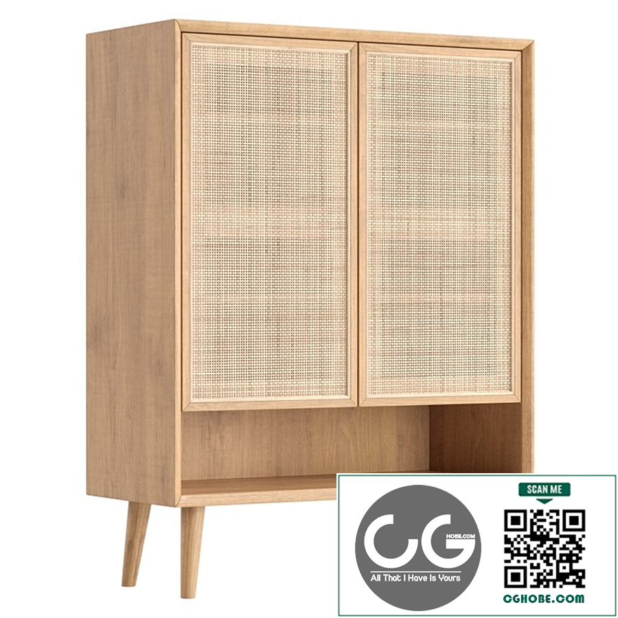 Villey Japandi Natural Shoe Storage Cabinet Rattan