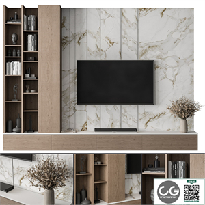 TV Wall Stone and Wood - Set 86