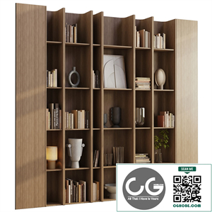wooden Shelves Decorative With Plants and Book - Wooden Rack 08