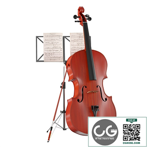 Wood Instrument Cello with stand and music sheet