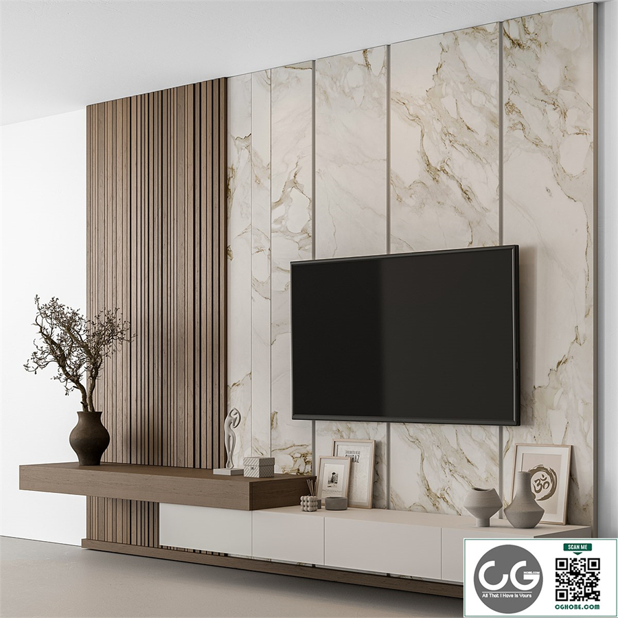 TV Wall Stone and Wood - Set 100