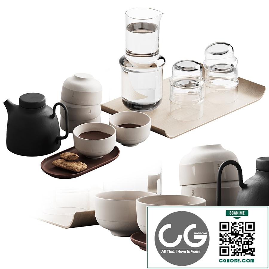 405 eat and drinks decor set 05 tea with cookies and water