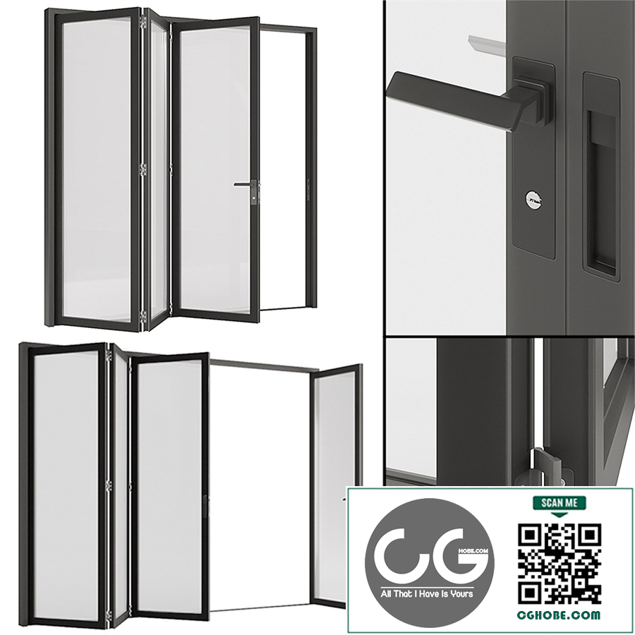 Folding sliding metal doors windows.