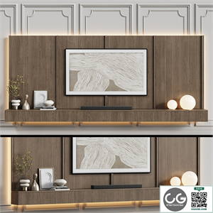 TV wall in neoclassical style with decor 08