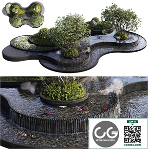Landscaping Figure with Plants Waterfalls and Fish 1