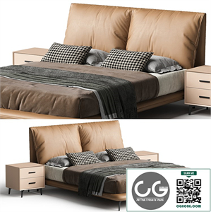 Modern Low Profile Panel Bed Genuine Leather