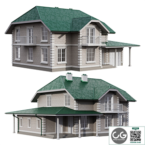 Two-story house in a classic style with facade stucco and columns