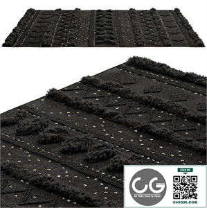 nuLOOM Black Wool Raised Geometric Shag Rug
