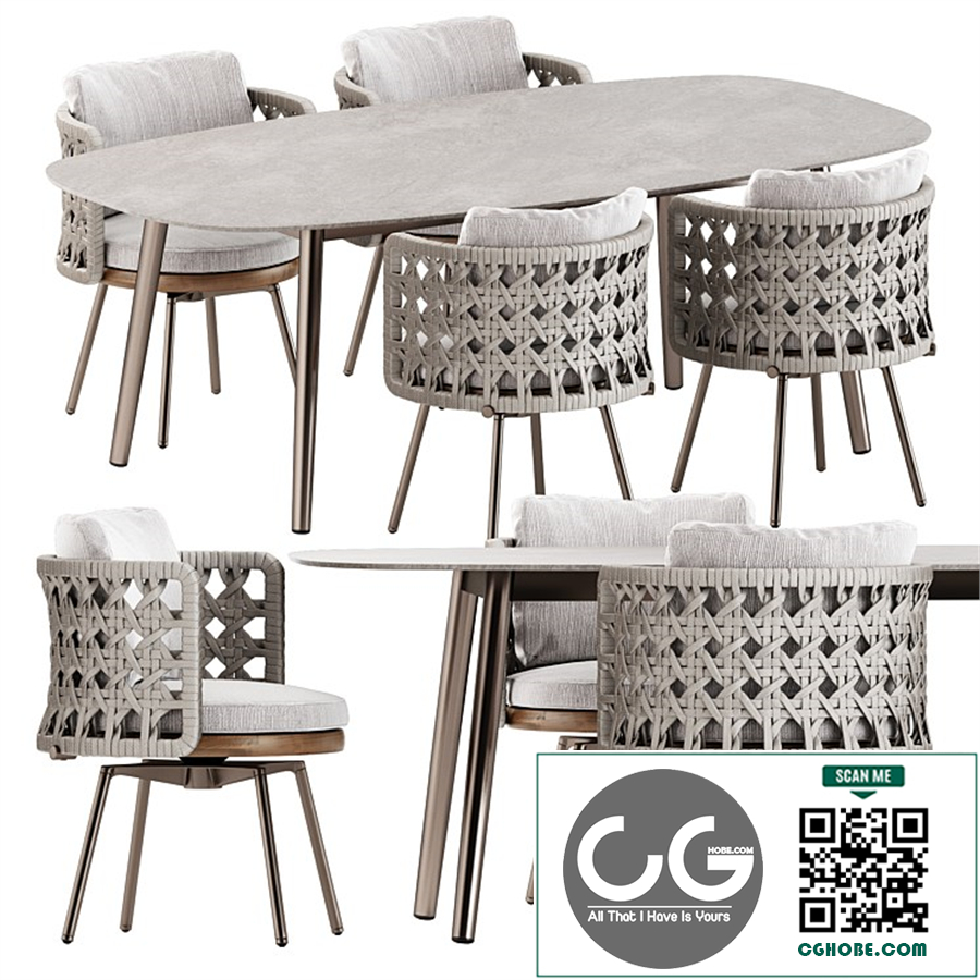 Torii Nest Outdoor chair by Minotti and Ellisse table by Varaschin