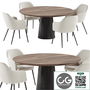 SOLIN armchair & Round walnut dining table Qone