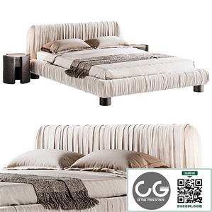 Cantar Ivory Velvet Upholstered Queen Bed