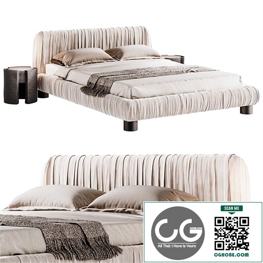 Cantar Ivory Velvet Upholstered Queen Bed