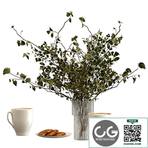 Decorative set with bouquet, cappuccino and cookies
