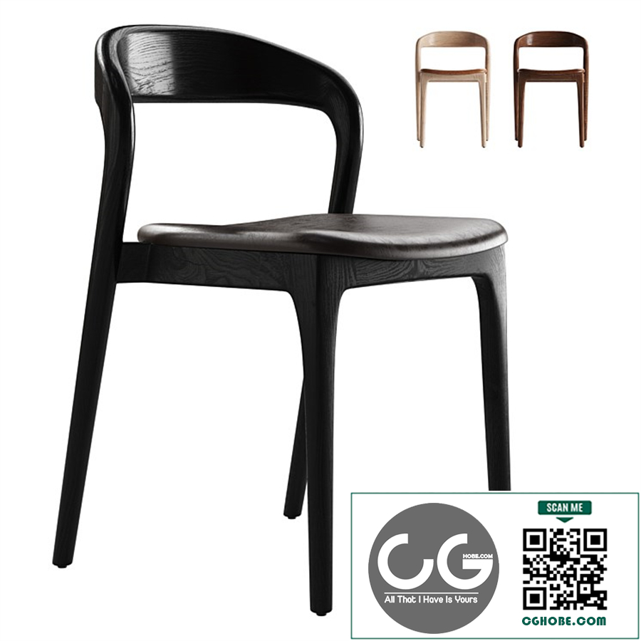 Scooped Ash Wood Leather Dining Chair