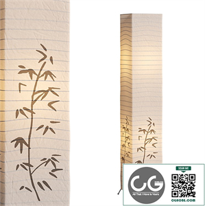 Bamboo printed white paper floor lamp