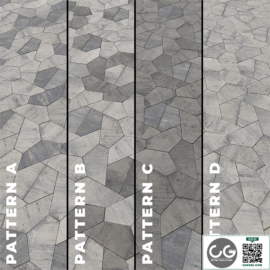Set of four textures of asymmetrical paving stones 