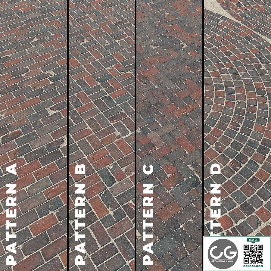 Set of four textures of old brick paving stones 7320