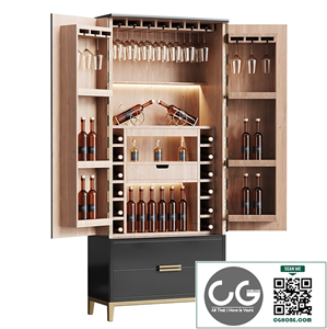 Modern Wine cabinet with dishes and glasses 03