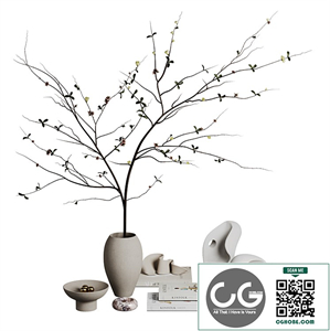 Decorative set with faux blossom branch
